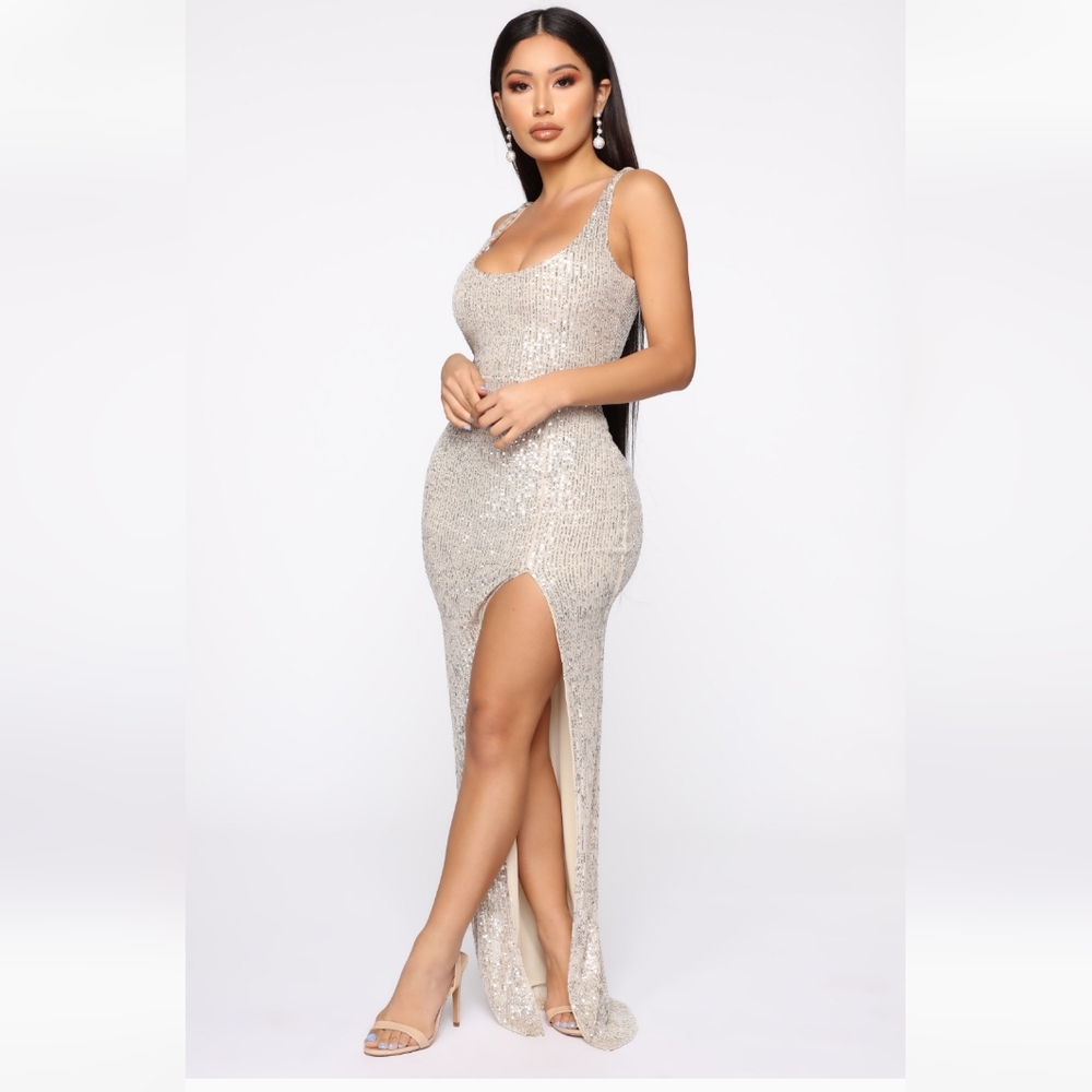 Fashion Nova silver/cream dress